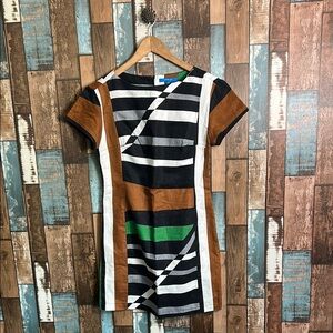 Derek Lam 10 Striped Short Sleeve Dress with Geometric Pattern